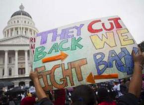 Demonstrating against education cuts outside the Capitol building in Sacramento