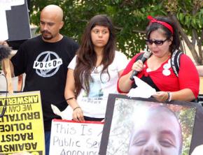 Donna Acevedo speaking out alongside other family members of victims of police brutality