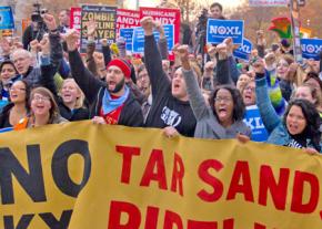 Protesters marching in Washington, D.C., against the Keystone XL pipeline