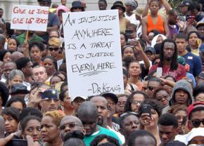 Protesters gathered in the wake of the not-guilty verdict for George Zimmerman