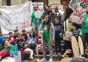 Rallying at the Department of Education headquarters to save CPE 1