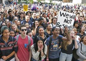 Anti-racists gather for a demonstration at UC Berkeley