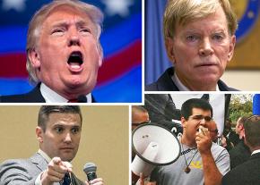 Clockwise from top left: Donald Trump, David Duke, Matthew Heimbach and Richard Spencer