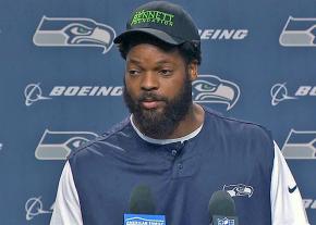 Michael Bennett speaks with reporters about being assaulted by police in Las Vegas