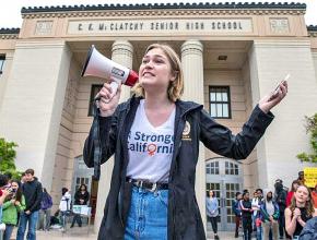 Students stage a walkout against sexual assault at McClatchy High School in Sacramento