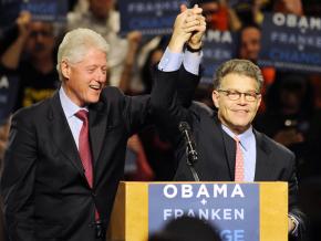 Bill Clinton and Al Franken at a rally during Barack Obama's 2008 campaign