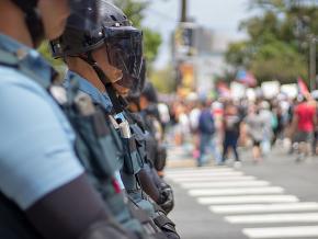 Police deployed at a student demonstration in Puerto Rico